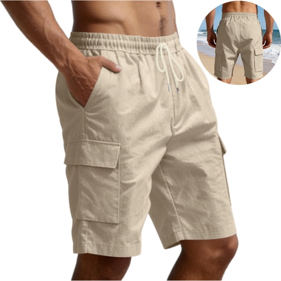 LWavelet Cargo Athletic Shorts Men Drawstring Elastic Waist Hiking Shorts Outdoor Classic Tactical Shorts with Multi Pockets