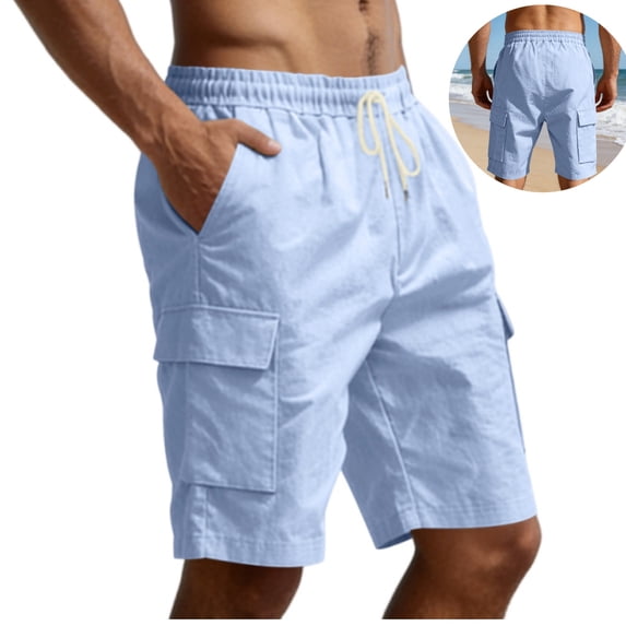 LWavelet Cargo Athletic Shorts Men Drawstring Elastic Waist Hiking Shorts Outdoor Classic Tactical Shorts with Multi Pockets