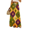 thumbnail image 1 of LWavelet Comfort Fabric Feather Bead Print Wide Leg Pants Women Mardi Gras Festive Wear Army Green S, 1 of 5