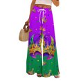 thumbnail image 1 of LWavelet Comfort Fabric Feather Print Wide Leg Pants Women Mardi Gras Festive Wear Green M, 1 of 5