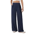 thumbnail image 1 of LWavelet Comfort Fabric Pleated Wide Leg Pants Women Office Daily Wear Dark Blue XL, 1 of 5