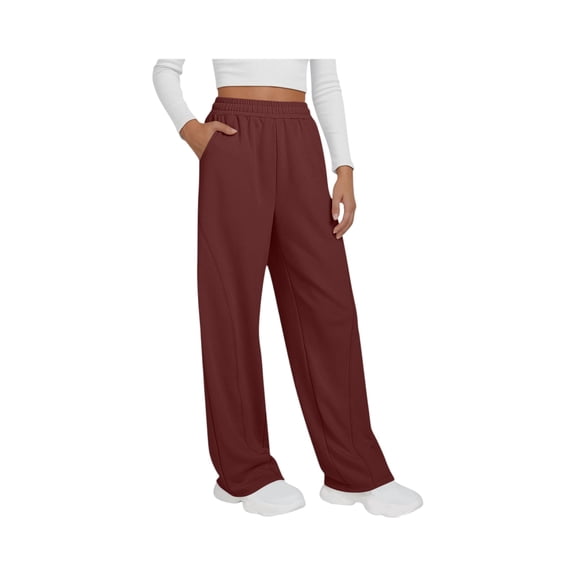 LWavelet Comfort Fabric Wide Leg Sweatpants Women Casual Daily Wear Wine L