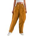 thumbnail image 1 of LWavelet Corduroy Fabric Elastic Cuff Pants Women Comfort Casual Wear Yellow L, 1 of 4
