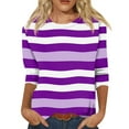 thumbnail image 1 of LWavelet Crew Neck Ombre Stripe Blouse Womens Plus Size 3/4 Sleeve Soft Loose Fit Versatile Top Purple L, 1 of 5