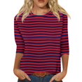 thumbnail image 1 of LWavelet Crew Neck Ombre Stripe Blouse Womens Plus Size 3/4 Sleeve Soft Loose Fit Versatile Top Wine 4XL, 1 of 5