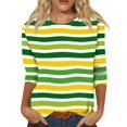 thumbnail image 1 of LWavelet Crew Neck Stripe Print Blouse Womens Plus Size 3/4 Sleeve Loose Fit Comfortable Daily Top Yellow 5XL, 1 of 5