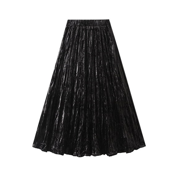 LWavelet Crinkled Shiny Maxi Skirt Women Stylish Fall Party Trendy Flowy Versatile Bottoms Black One Size