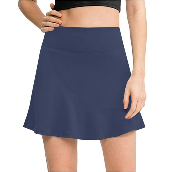 LWavelet Curved Hem Athleisure Mini Skirt Women Comfortable Daily Casual Slim-Fit Versatile Bottoms Navy S