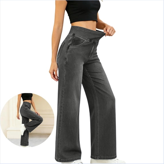 LWavelet Denim Pants Women Lightweight Wide Leg Jeans Summer Fall High Waisted Straight Leg Trousers with Pockets