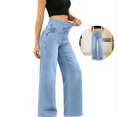 thumbnail image 1 of LWavelet Denim Pants Women Lightweight Wide Leg Jeans Summer Fall High Waisted Straight Leg Trousers with Pockets, 1 of 7