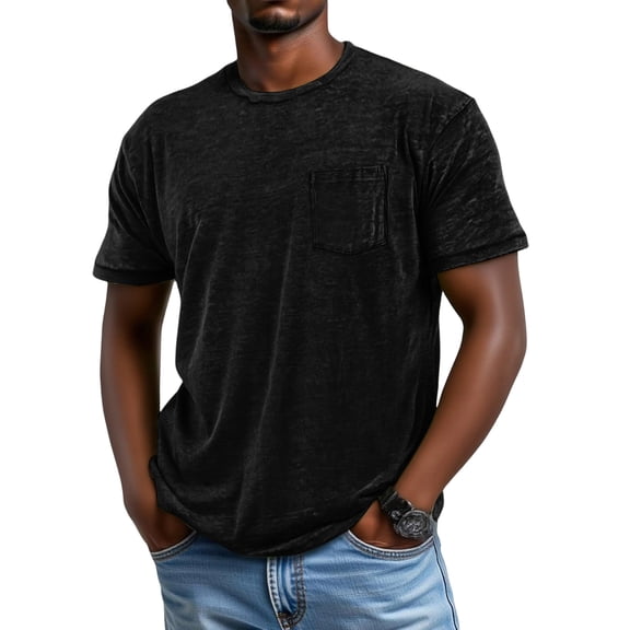 LWavelet Distressed Pocket Men's Short Sleeve T-Shirt Soft Ideal for Summer Casual and Leisure Wear Black M