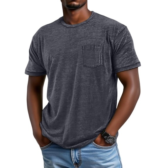 LWavelet Distressed Pocket Men's Short Sleeve T-Shirt Soft Ideal for Summer Casual and Leisure Wear Dark Gray 2XL