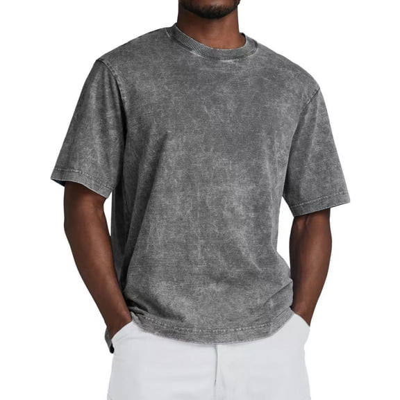LWavelet Distressed Texture Men's T-Shirt Comfortable for Daily Casual and Summer Leisure Wear Gray M