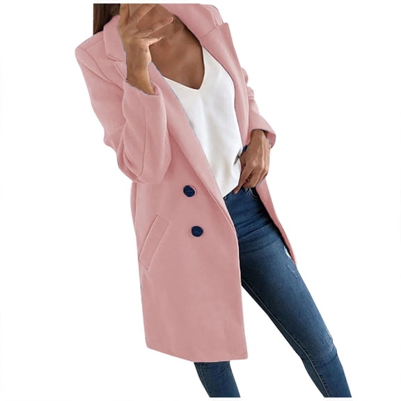 LWavelet Double-Breasted Blazer Coat Women Structured Fall Office Casual Elegant Versatile Outerwear Pink 2XL