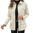 thumbnail image 1 of LWavelet Drawstring Waist Corduroy Utility Jacket with Multiple Pockets Women Trendy Fall Casual Loose Versatile Outerwear White 2XL, 1 of 4