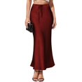 thumbnail image 1 of LWavelet Drawstring Waist Satin Mermaid Maxi Skirt Women Elegant Evening Party Flowy Versatile Bottoms Wine 2XL, 1 of 3