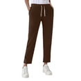 thumbnail image 1 of LWavelet Elastic Waist Straight Leg Pants with Drawstring & Pockets Soft Stretchy Casual Lounge Trousers Coffee 2XL, 1 of 4