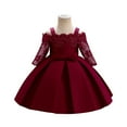 thumbnail image 1 of LWavelet Elegant Toddler Girl Dress with Lace Applique Long Sleeve Bowknot Design Formal Princess Gown, 1 of 5