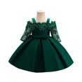 thumbnail image 1 of LWavelet Elegant Toddler Girl Dress with Lace Applique Long Sleeve Bowknot Design Formal Princess Gown, 1 of 5
