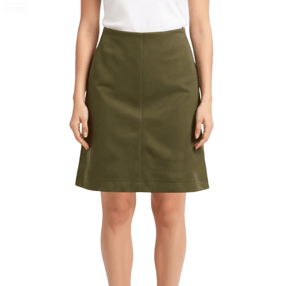 LWavelet Faux Suede A-Line Midi Skirt Women Structured Fall Casual Stylish Versatile Bottoms Army Green M