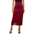 thumbnail image 1 of LWavelet Faux Suede Fringe Midi Skirt Women Western Style Fall Casual Stylish Versatile Bottoms Deep Red S, 1 of 4