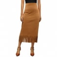 thumbnail image 1 of LWavelet Faux Suede Fringe Midi Skirt Women Western Style Fall Casual Trendy Versatile Bottoms Light Brown S, 1 of 2