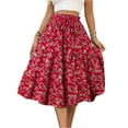 thumbnail image 1 of LWavelet Floral Flared Midi Skirt Women Daily Casual Flowy Stylish Versatile Bottoms Red M, 1 of 8