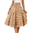 thumbnail image 1 of LWavelet Floral Flared Midi Skirt Women Daily Casual Flowy Stylish Versatile Bottoms Yellow L, 1 of 8