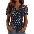 thumbnail image 1 of LWavelet Fourth of July Shirts for Women Short Sleeve Tops V-Neck Casual Patriotic Fireworks Star Graphic Tee Black L, 1 of 7