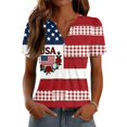 thumbnail image 1 of LWavelet Fourth of July Shirts for Women Short Sleeve Tops V-Neck Casual USA Patriotic Floral Embroidered Tee Wine L, 1 of 7