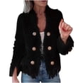 thumbnail image 1 of LWavelet Fringed Double-Breasted Cropped Jacket Women Trendy Party Night Out Fall Stylish Casual Outerwear Black S, 1 of 5