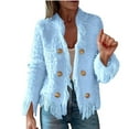 thumbnail image 1 of LWavelet Fringed Double-Breasted Cropped Jacket Women Trendy Party Night Out Fall Stylish Casual Outerwear Light Blue 3XL, 1 of 5