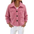 thumbnail image 1 of LWavelet Fuzzy Button Front Teddy Jacket Women Soft Fall Daily Trendy Cozy Casual Outerwear Pink S, 1 of 5