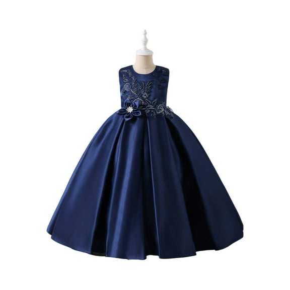 LWavelet Girls Elegant Flower Girl Dress Sleeveless Formal Gown with Floral Appliques for Party