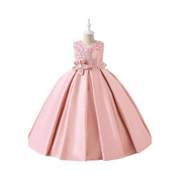 LWavelet Girls Elegant Flower Girl Dress Sleeveless Formal Gown with Floral Appliques for Party