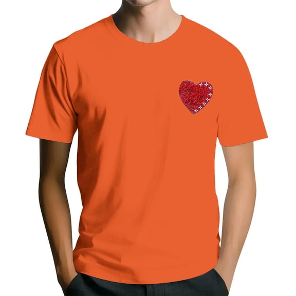 LWavelet Glitter Heart with Star Accent Men's T-Shirt Perfect for Casual Style and Festive Wear Saffron S