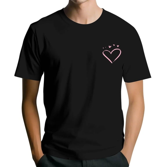 LWavelet Hand-Drawn Heart Graphic Men's T-Shirt Perfect for Casual Hangouts and Everyday Wear Black S
