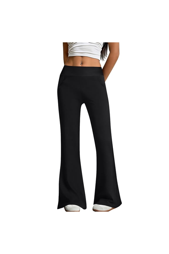 High Waisted Flare Pants Stretchy Party Night Out Wide Leg Trousers Black S