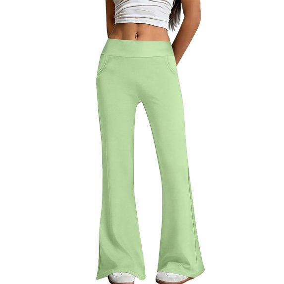 LWavelet High Waisted Flare Pants Stretchy Party Night Out Wide Leg Trousers Green L