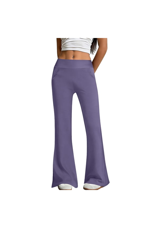 High Waisted Flare Pants Stretchy Party Night Out Wide Leg Trousers Purple M
