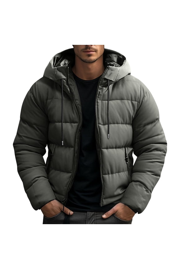 Jacket Men Heavyweight Warm Winter Coats Windproof Thermal Insulated Jackets Thick Down Outwear with Pockets Gray L