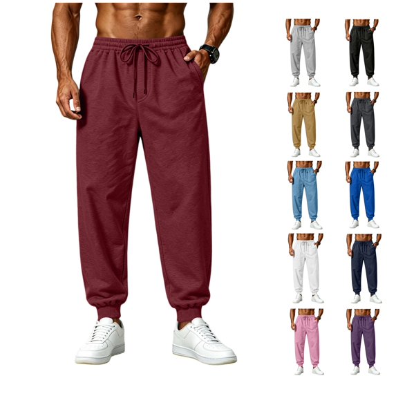 LWavelet Jogger Sweatpants for Men Drawstring Elastic Waist Jogging Pants Fall Casual Workout Hiking Pants with Pockets