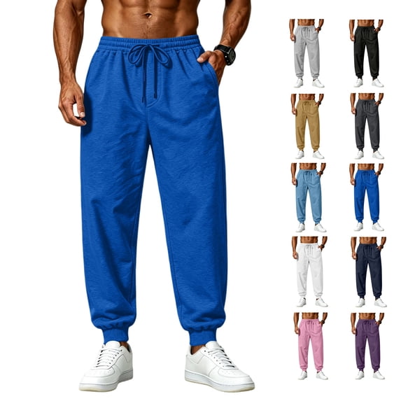 LWavelet Jogger Sweatpants for Men Drawstring Elastic Waist Jogging Pants Fall Casual Workout Hiking Pants with Pockets