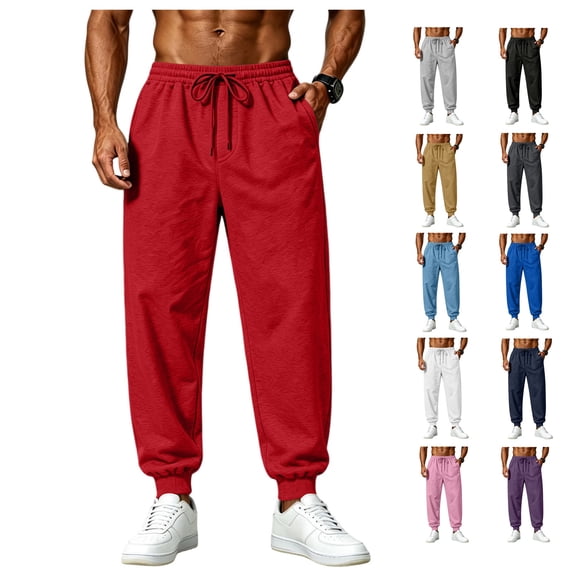 LWavelet Jogger Sweatpants for Men Drawstring Elastic Waist Jogging Pants Fall Casual Workout Hiking Pants with Pockets