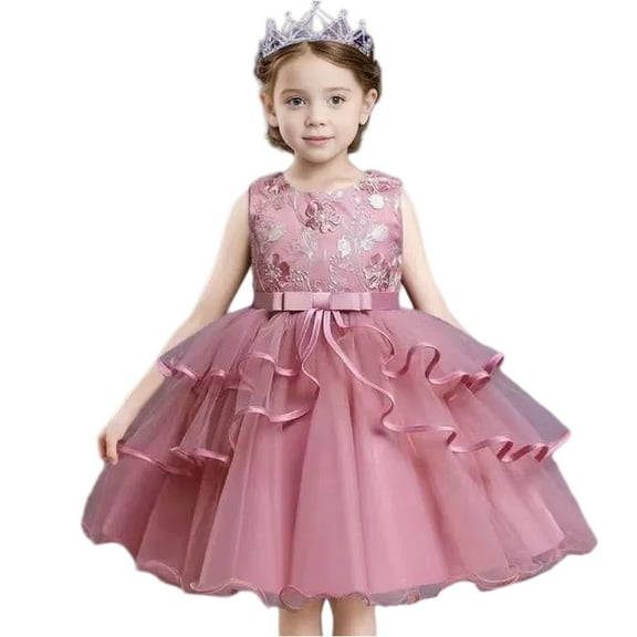 LWavelet Kids Girls Flower Vintage Lace Princess Long Dress Tulle Pageant Formal Party Wedding Floor Dance Evening Gown