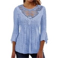 thumbnail image 1 of LWavelet Lace 3/4 Flared Sleeve Blouse Womens Plus Size Comfortable Daily Casual Loose Fit Tunic Top Blue XL, 1 of 3