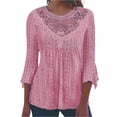 thumbnail image 1 of LWavelet Lace 3/4 Flared Sleeve Blouse Womens Plus Size Comfortable Daily Casual Loose Fit Tunic Top Pink XL, 1 of 3