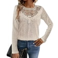 thumbnail image 1 of LWavelet Lace Long Sleeve Blouse Womens Plus Size Stylish Easy to Match Daily Casual Loose Fit Top Beige L, 1 of 4