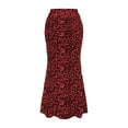 thumbnail image 1 of LWavelet Leopard Print Ruched Mermaid Midi Skirt Women Trendy Fall Casual Stylish Versatile Bottoms Red M, 1 of 2