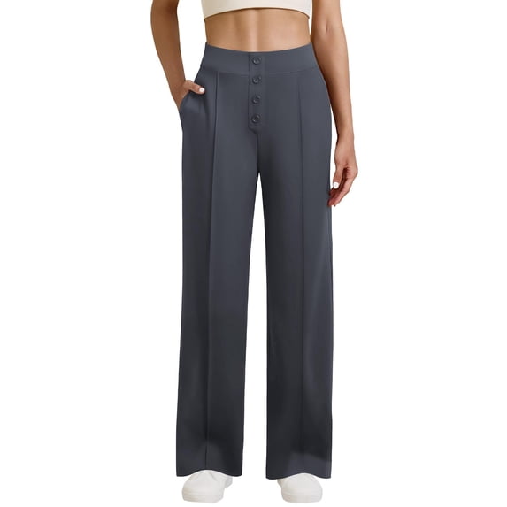 LWavelet Light Fabric High Waist Wide Leg Pants Women Daily Commute Wear Dark Gray L